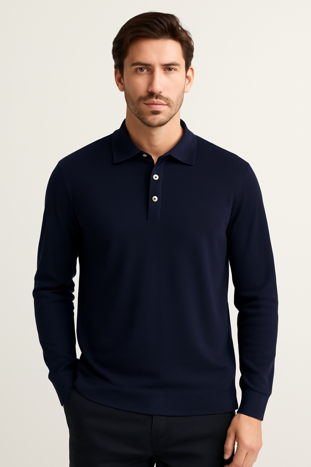 Rocco Men's Long Sleeve Polo Shirt | Smooth Stretch Knit, Tailored Fit